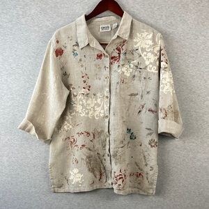 Chico's Design 100% Linen Bohemian Print Boxy Shirt Blouse Top Size 2  US 12/14
